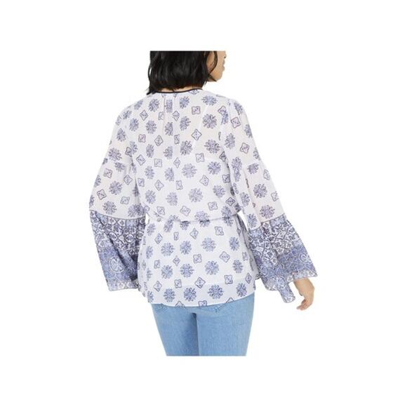 NWT MICHAEL Michael Kors Mosaic Tie Neck Peasant Top - Various - Picture 2 of 5